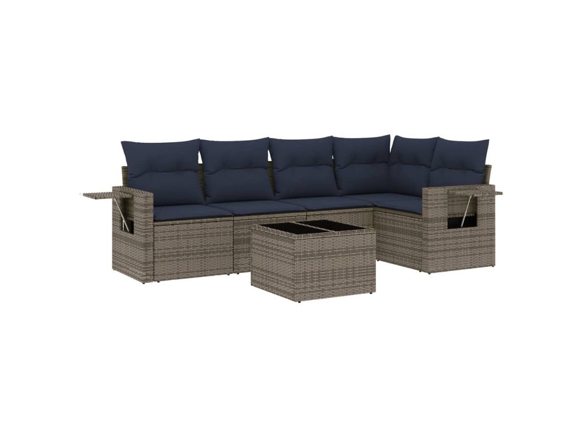 Conjunto de Sofá de Jardim, 6 Peças, Almofadas, Rattan Cinza MAISON EXCLUSIVE