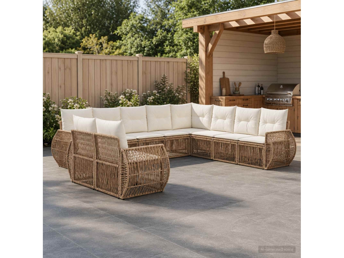 Vidaxl Conjunto De Sofá De Jardim 10 Unid. Bege E Branco Creme Vime Pe