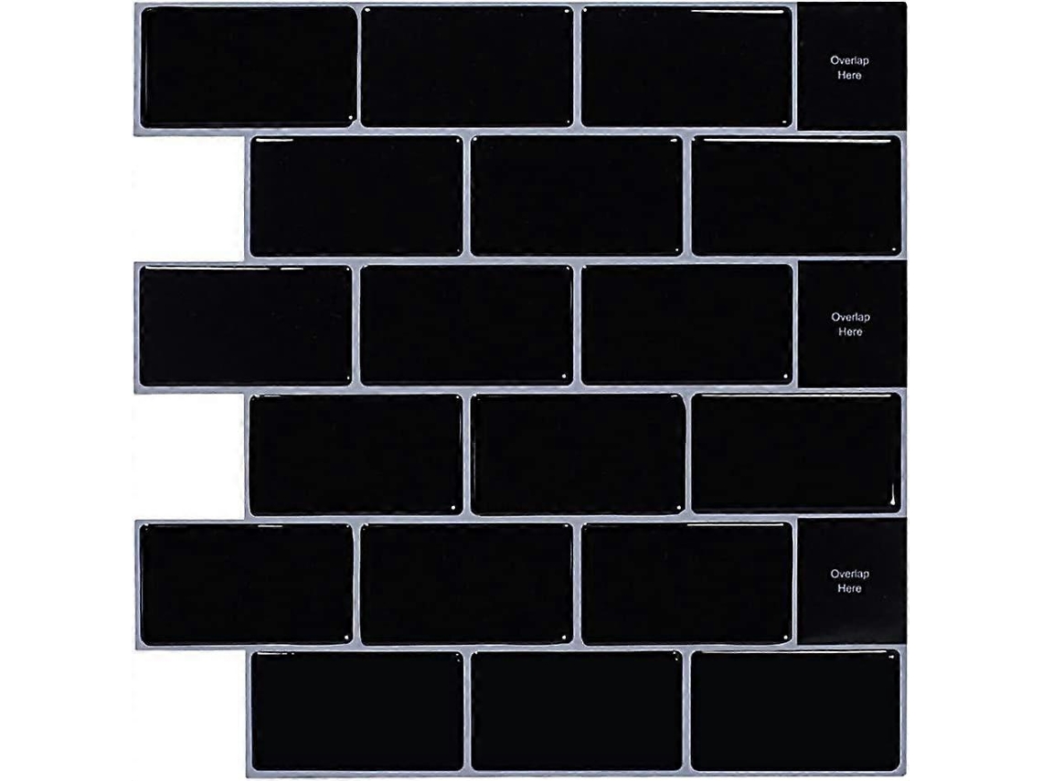 Omni stickers de Azulejos Adhesivos para Cozinha e Banheiro, Azulejos Decorativos Negros Impermeáveis, 4 Peças