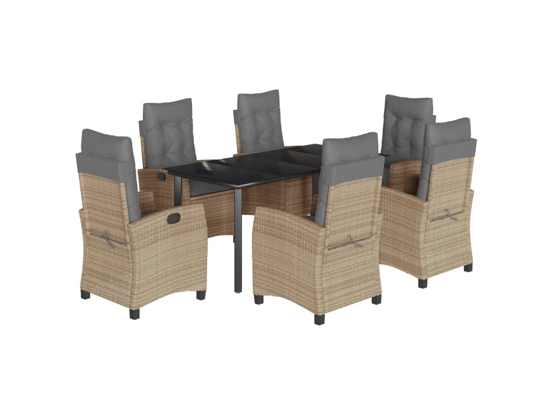 Conjunto de 7 Jantar para Jardim com Almofadões Vime Pe Bege Misturado MAISON EXCLUSIVE