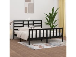 Estrutura De Cama 200x200 Cm Madeira De Pinho Maciça Preto