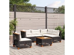 Vidaxl 6 Pcs Conjunto Sofás De Jardim C/ Almofadões Vime Pe Preto