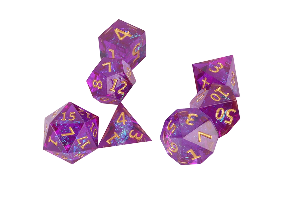 Mali set de 7 Dados Poliédricos de Resina Roxo com Números Dourados para Rpg e Jogos de Tabuleiro