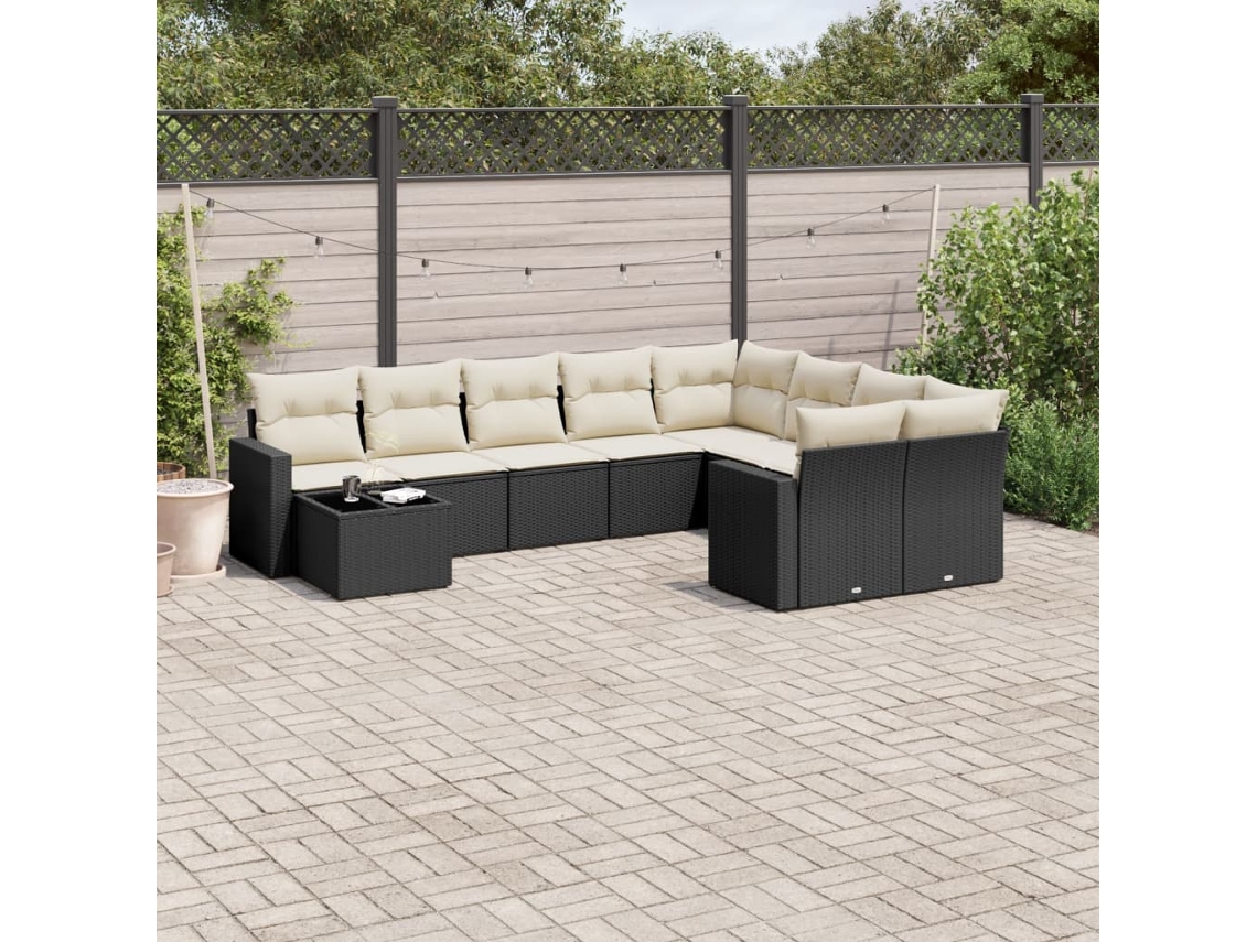 Vidaxl 10 Pcs Conjunto Sofás De Jardim C/ Almofadões Vime Pe Preto