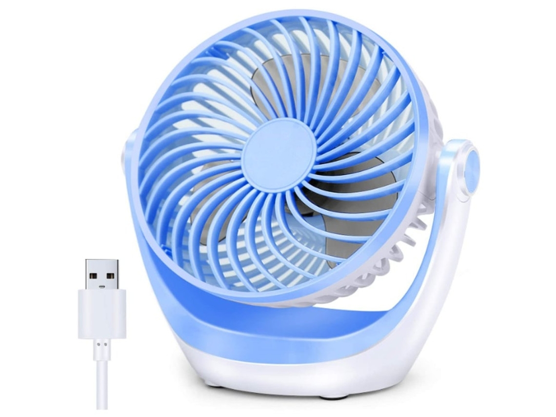 Ventilador De Mesa Pequeno Ventilador De Mesa Com Forte Fluxo De Ar Portátil Ultra Silencioso Cabeça Ajustável 360° Yizhood (azul)