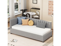 Sofá Cama Polster 90x200 Base Lamelas Tecido Seda Suave Cinza