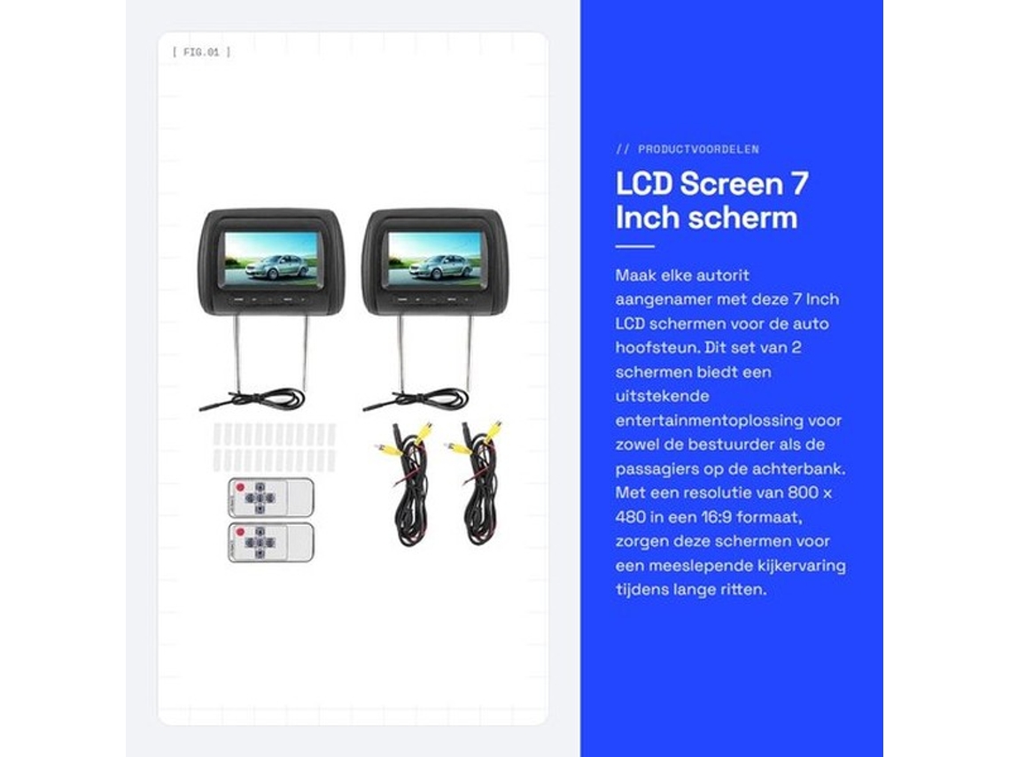 Pantalla Lcd - 7 Polegadas - Tela Para Cadeira De Carro - Monitor 16:9 Bifurcado Com Resolução 800 X 480 - Suporta 2 Entradas De Vídeo - Universal Par