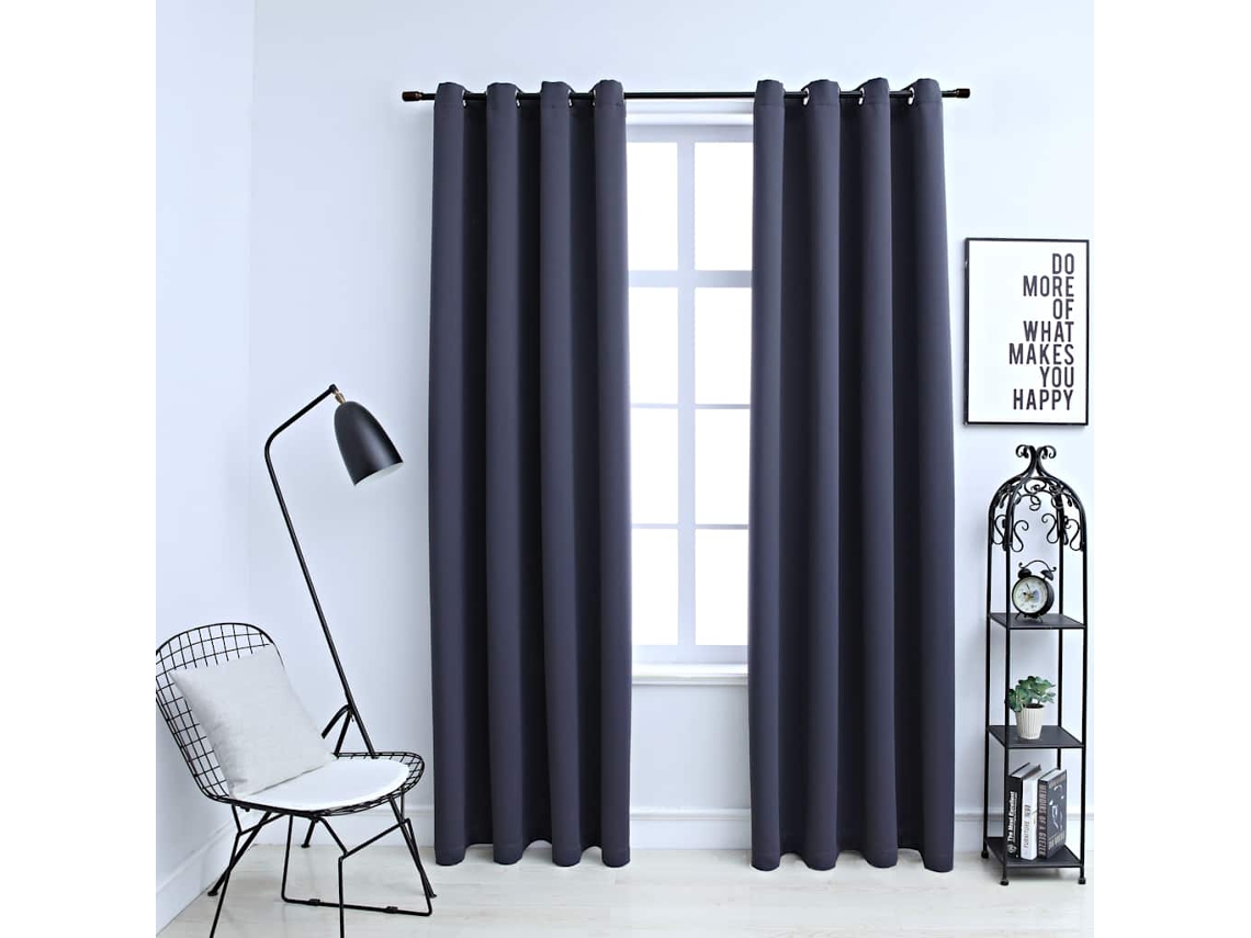 Vidaxl Cortinas Blackout C/ Argolas Em Metal 2 Pcs 140x175cm Antracite