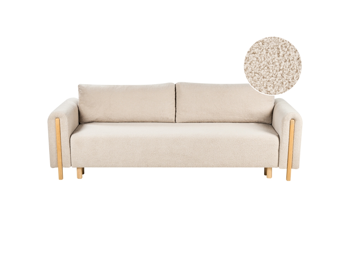 Sofá Cambalhota Estofado BELIANI Kvam de Bouclé Creme Claro 200x147