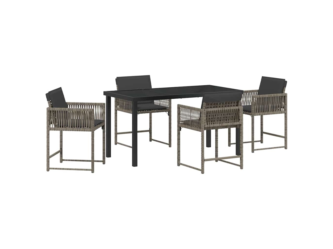 Conjunto de Jantar para Jardim 5 Pcs - Móveis para Jardim para Refeição Cinzeto Vime Pe HARLANV1