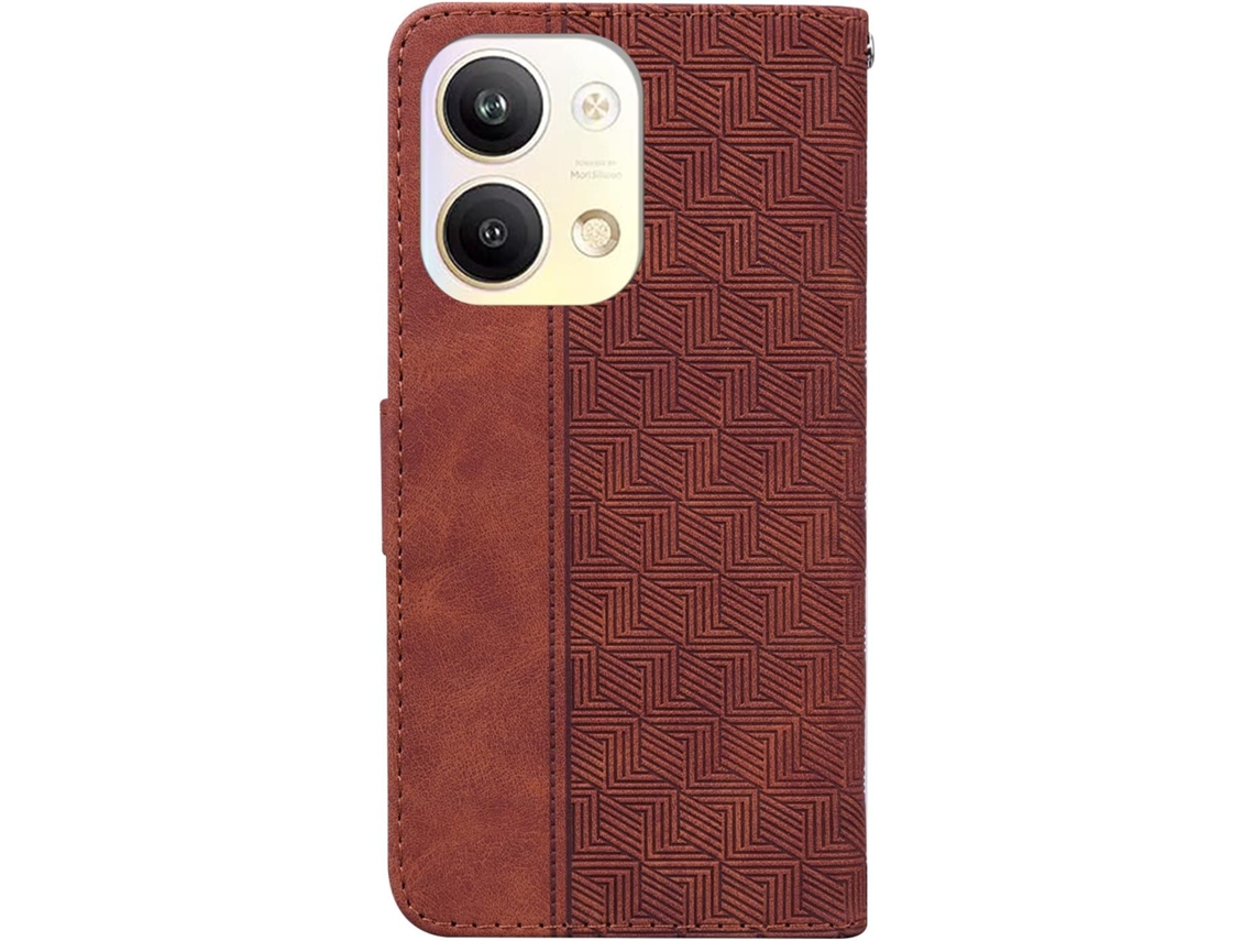 Capa Fólio Quedas Geométrica Multifuncional para Oppo Reno9 Pro HONGWE. Pele Castanho
