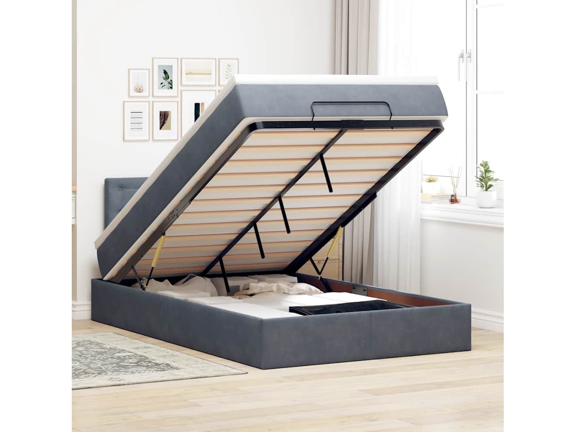 Vidaxl Estrutura De Cama Otomana Com Colchão Cinza Escuro Veludo
