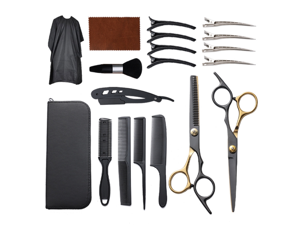 Kit De Tesoura De Corte Cabelo, 19pcs Para Uso Em Salão De Beleza E Em Casa (preto-dourado) Cuich