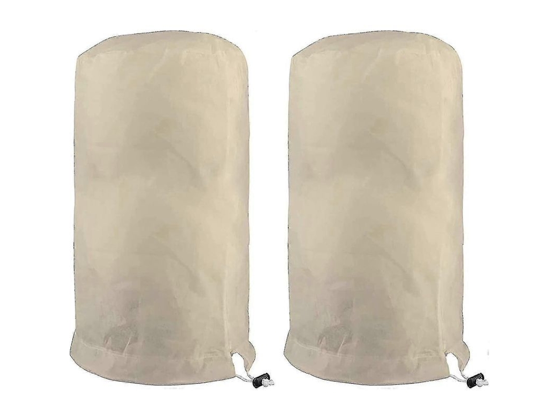 2 capas protetoras para plantas de estufa, 60x80cm, em tecido não tecido com cordão ajustável. Protegem contra frio, gotejamento e animais.