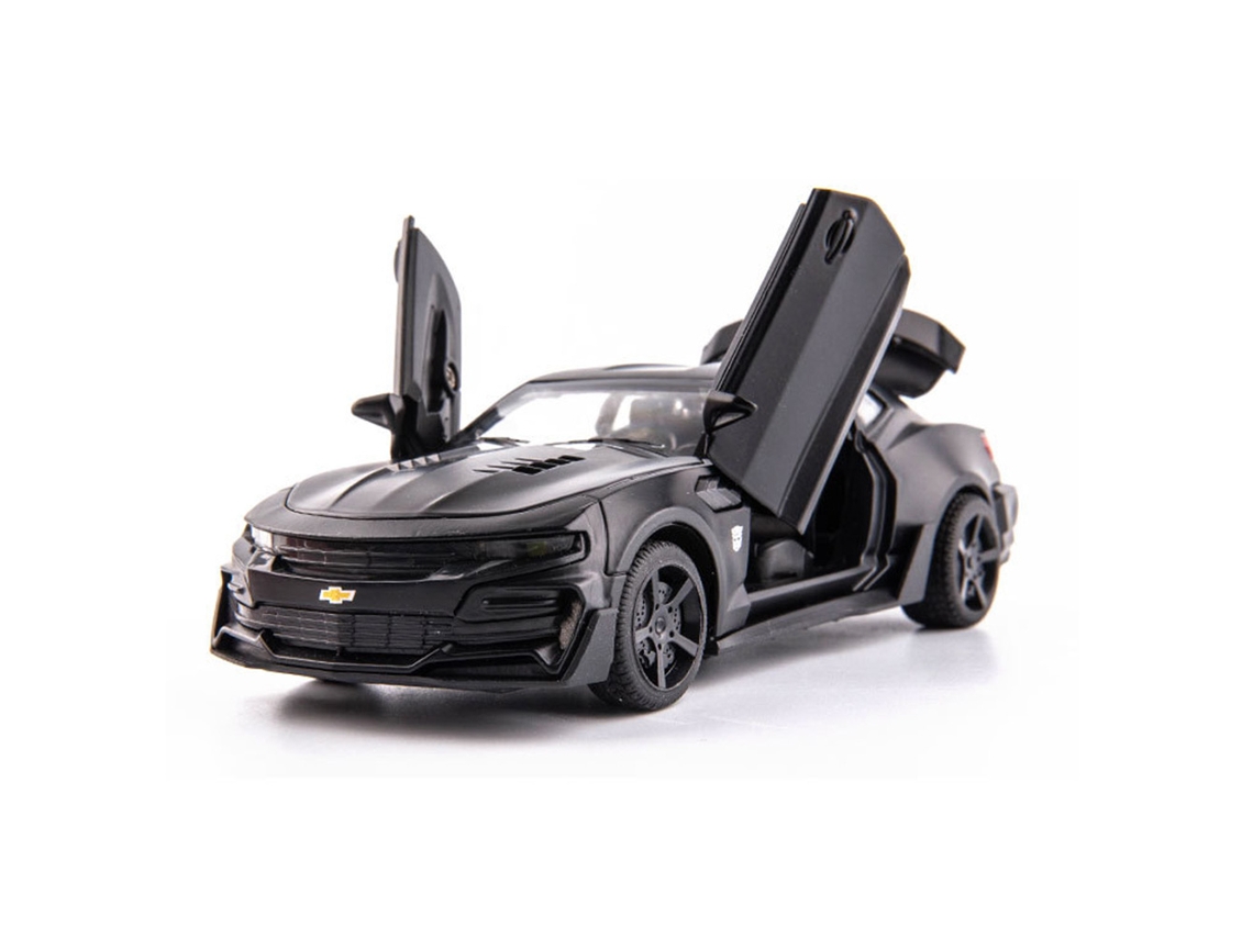 Miniatura de Carro Chevrolet Camaro em Escala 1/32, Feita de Metal, com 4 Portas Que Podem Ser Abertas, com Luzes e Efeitos Sonoros. MDUG (preto)