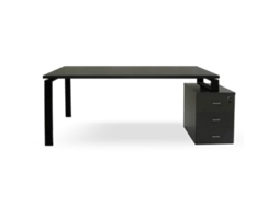 Mesa Com Gavetas Em Cinza Grafite. Estrutura De Metal Preta. 75 X 175,5 X 80 Cm. Tampo Em Cinza Grafite. Ofilike