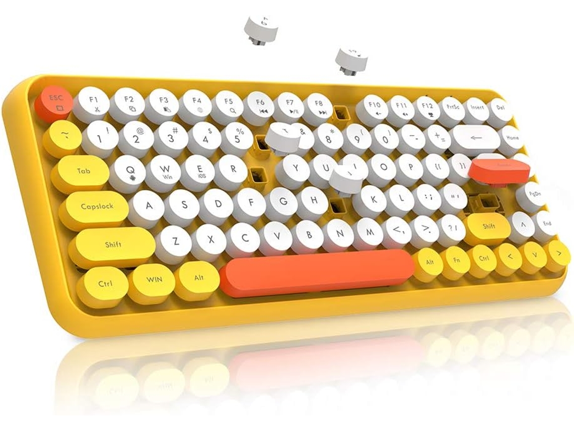 Teclado Retro Compacto Sem Fio Bluetooth Com 84 Teclas Redondas E Design Ergonômico Para Windows Ios Android (amarelo)