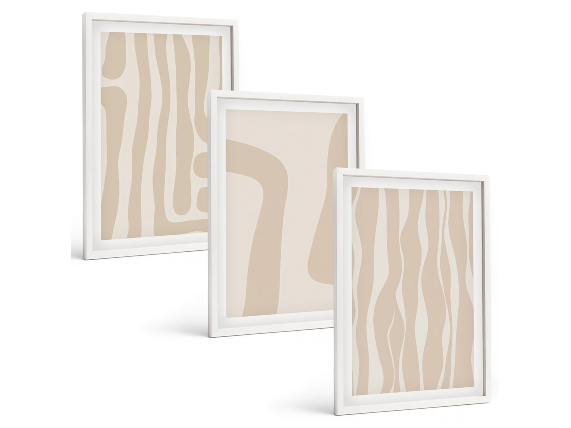 Conjunto De Pinturas Padrões Abstratos Em Estilo Boho Moldura Branca Imagens Para Um Quarto Infantil Espelharte (3 Piezas De 40x60 Cm)