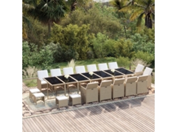 Vidaxl 19 Pcs Conjunto Jantar P/ Jardim C/ Almofadões Vime Pe Bege