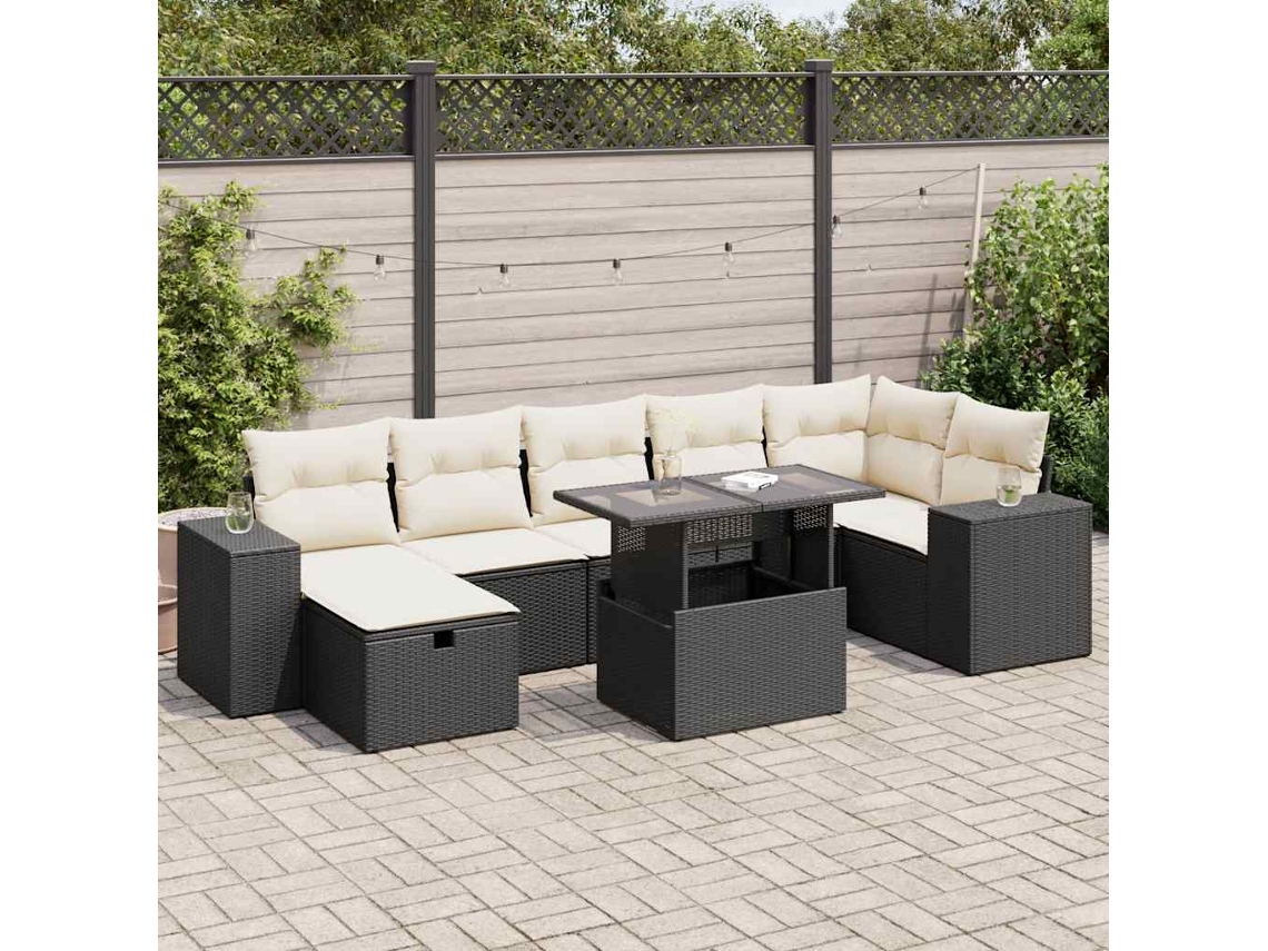 Vidaxl 5 Pcs Conjunto Sofás De Jardim Com Almofadões Vime Pe Preto