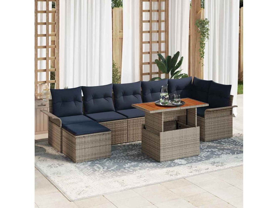 Vidaxl Conjunto De Sofá De Jardim 8 Unid. Cinza E Azul Marinho Vime Pe