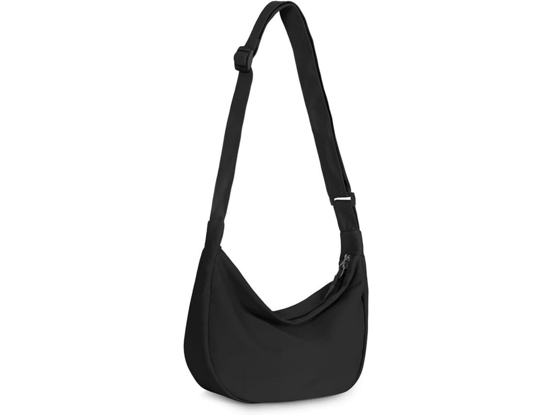 Bolsa Transversal Pequena Feminina Masculina, Mini Bolsa Crescente Com Alça Ajustável, 2 Zíperes Leve De Nylon Negro