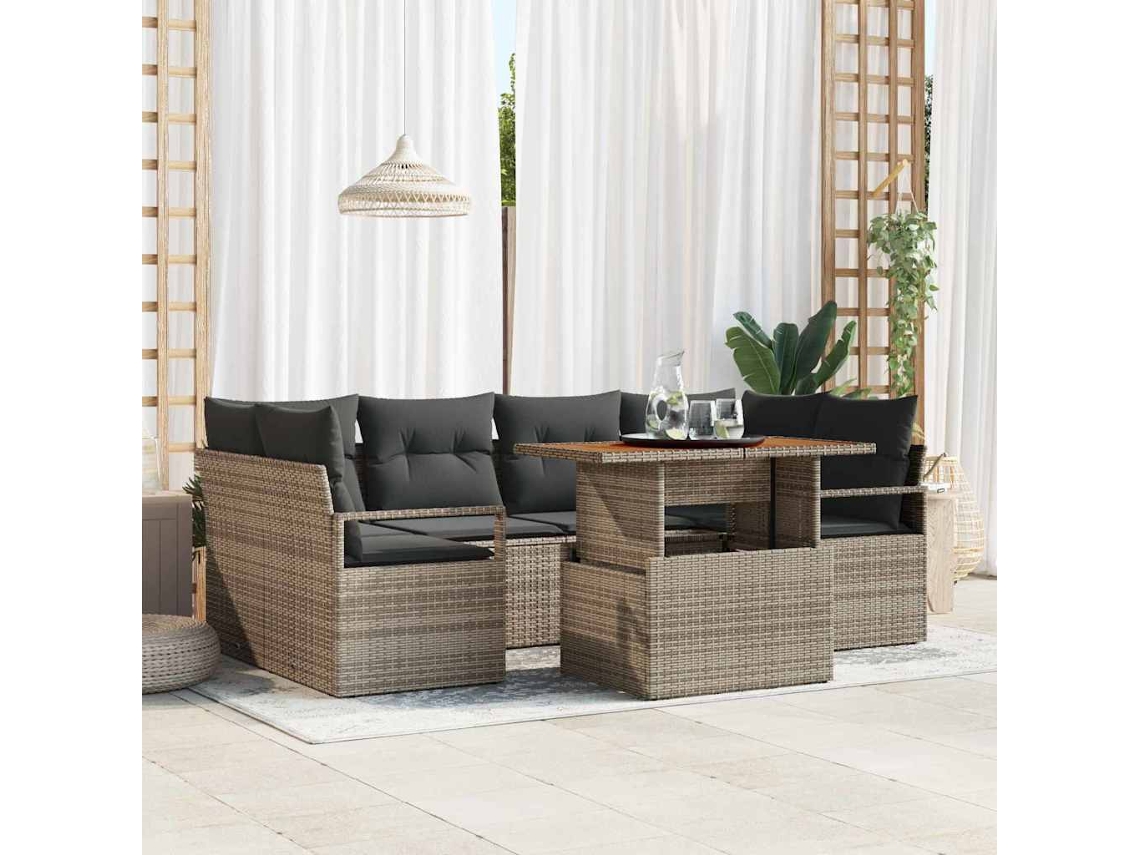 Vidaxl Conjunto De Sofá De Jardim 7 Unid. Cinzeto Rattan Sintético