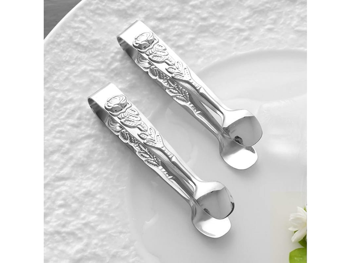 Pinças De Gelo Retrô De Aço Inox Com Padrão De Rosa Mini Para Gelo Açúcar E Comida 4 Polegadas