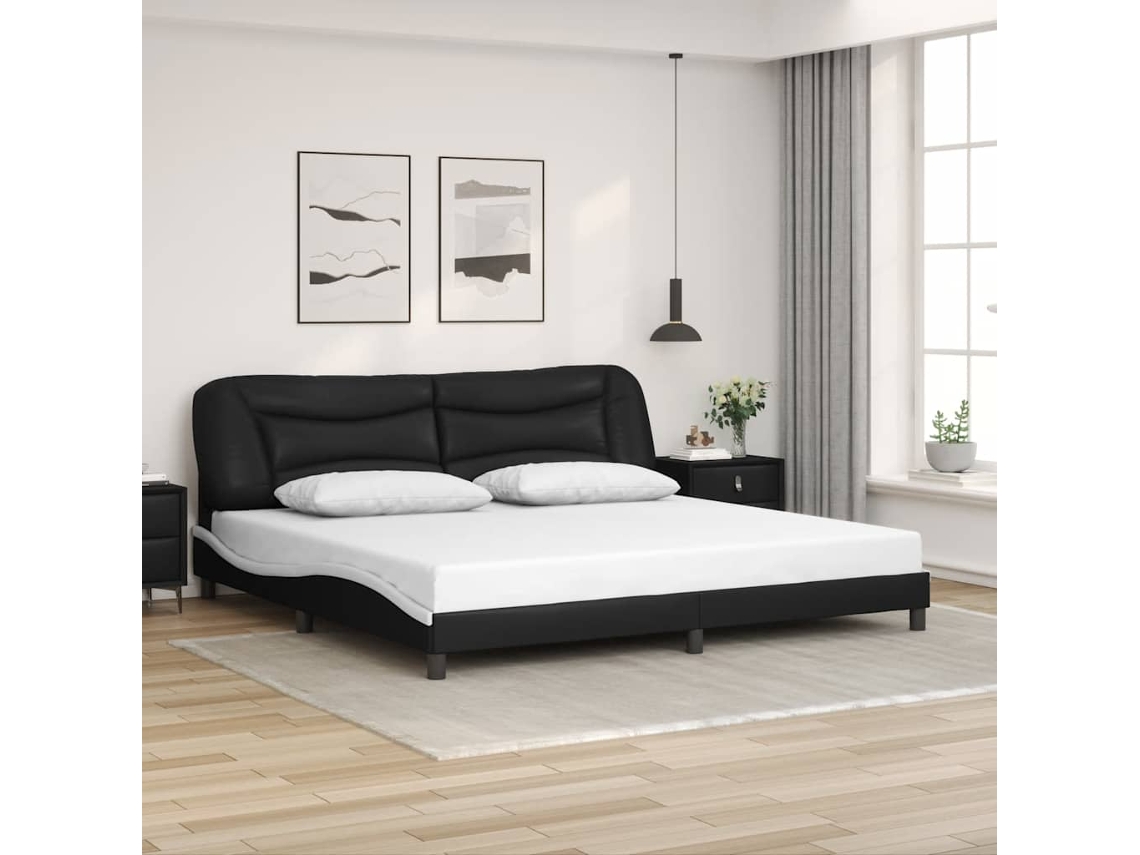 Vidaxl Estrutura De Cama Sem Colchão Hvar Couro Artificial Preto E Branco