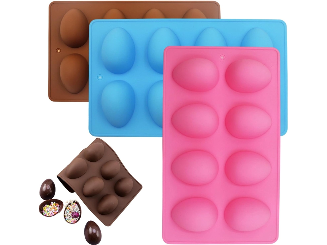 Conjunto De 3 Formas De Silicone Para Chocolate Em Formato De Ovo De Páscoa - Grandes Com 8 Cavidades Para Assar