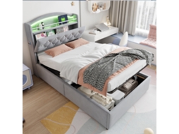 Cama Kinder 90x200 Polster Samt Estante Led Usb Cinza