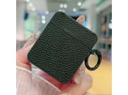Capa Protetora Para Fones De Ouvido Airpods 1/2 Em Couro Com Textura De Lichia.
