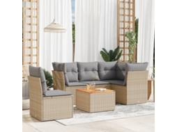 Vidaxl 6 Pcs Conj. Sofás Jardim C/ Almofadões Vime Pe Bege Misturado