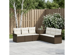 Vidaxl Conjunto De Sofás 7 Unid. Marrom E Branco Creme
