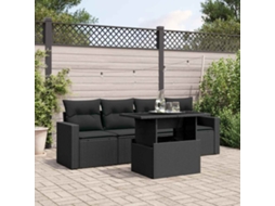 Vidaxl 5 Pcs Conjunto Sofás De Jardim Com Almofadões Vime Pe Preto