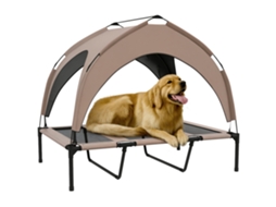 Cama Elevada Marrom Claro 106x76x94cm com Toldo Estrutura Aço e Bolsa