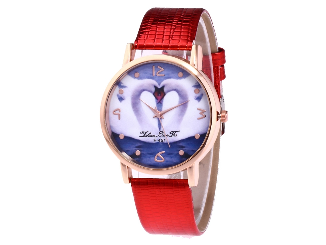 Reloj De Pulsera De Cuarzo Para Mujer Zhoulianfa Con Dial Redondo Y Patrón De Corazón Rojo