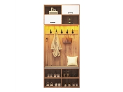Conjunto de Roupeiro com 5 Ganchos, 2 Portas e 6 Compartimentos Abertos, 80×185×35 Cm . BAGOLY (largura×altura×profundidade)