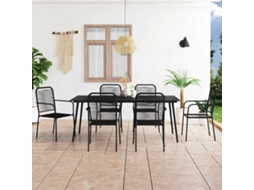 Vidaxl 7 Pcs Conjunto De Jantar P/ Jardim Corda De Algodão E Aço Preto