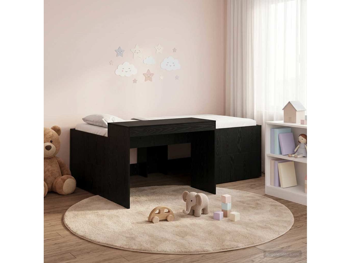 Vidaxl Cama Alta Para Crianças Com Mesa Preto 80 X 200 Cm