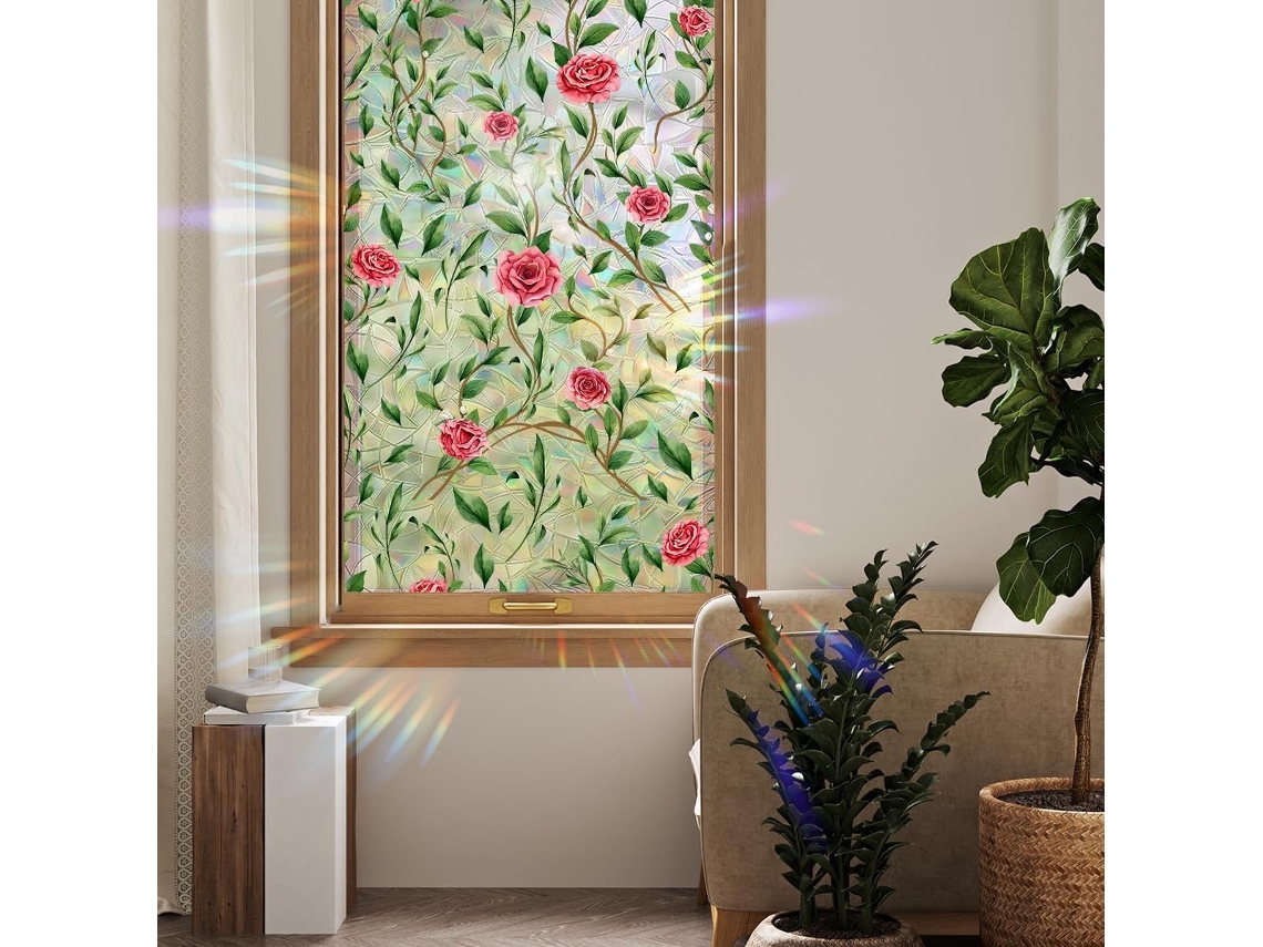 Película Floral Para Janelas, Proteção Contra Intempéries, Decalque Estático De Rosas E Trepadeiras Verdes, 45x200cm