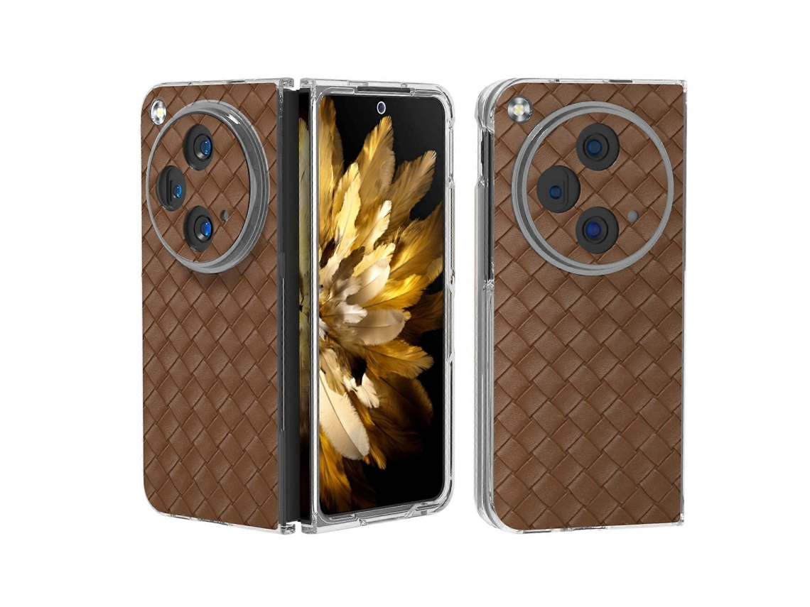 Capa De Celular De Pu Com Moldura Transparente E Textura Trançada Para Oppo Find N3