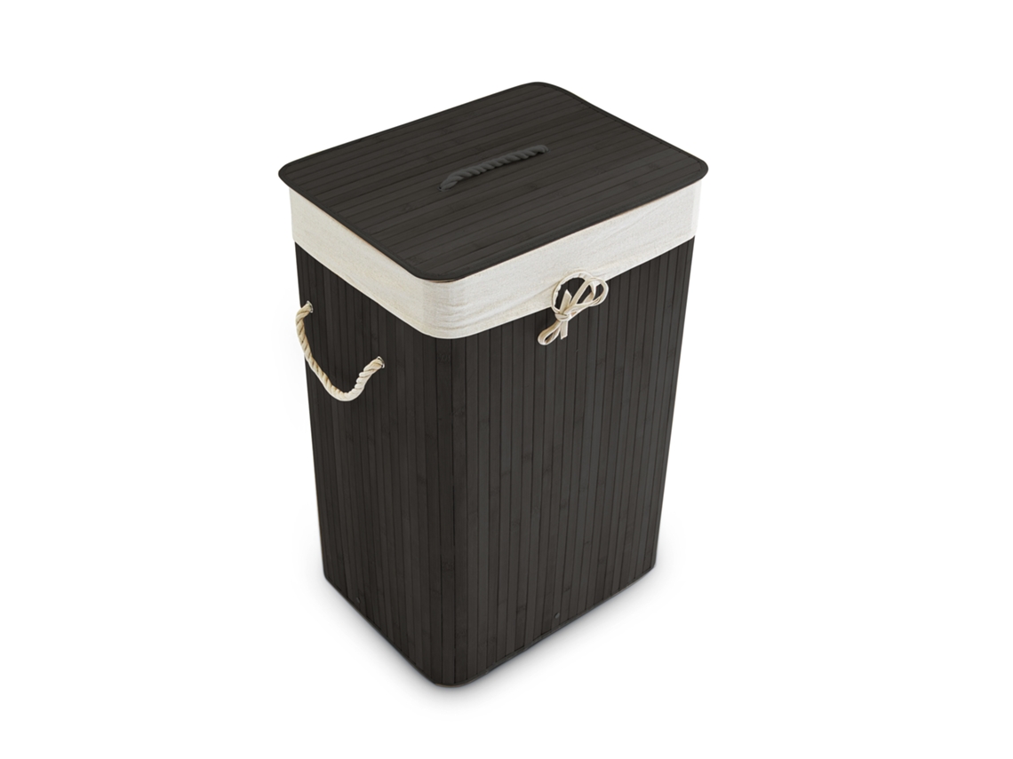 Relaxdays Cesto Para Roupa Suja Em Bambu, Com Tampa, Retangular, 83 L, Cesto Dobrável, Hbt: 65,5 X 43,5 X 33,5 Cm, Preto