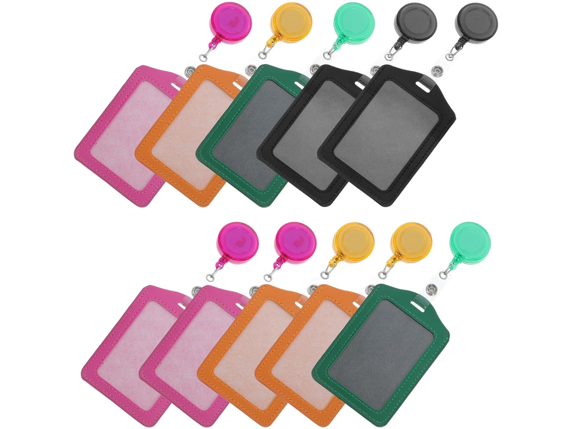 Conjunto De 10 Porta Cartões E Capas Crachás Em Couro Pu, Verticais E Transparentes, Em Cores Sortidas, Ideais Para