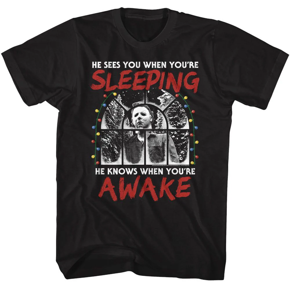 Unisex Adult T-shirt Rockinstone Halloween Movie Sees You When You're Sleeping Black Sizes