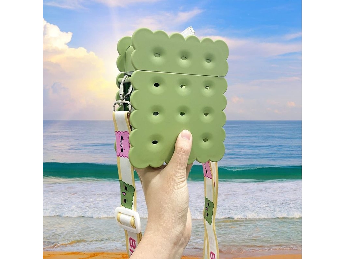 Garrafa de água Linjou Kawaii 2026 com design seguro estilo biscoito Canudo 380ml Verde