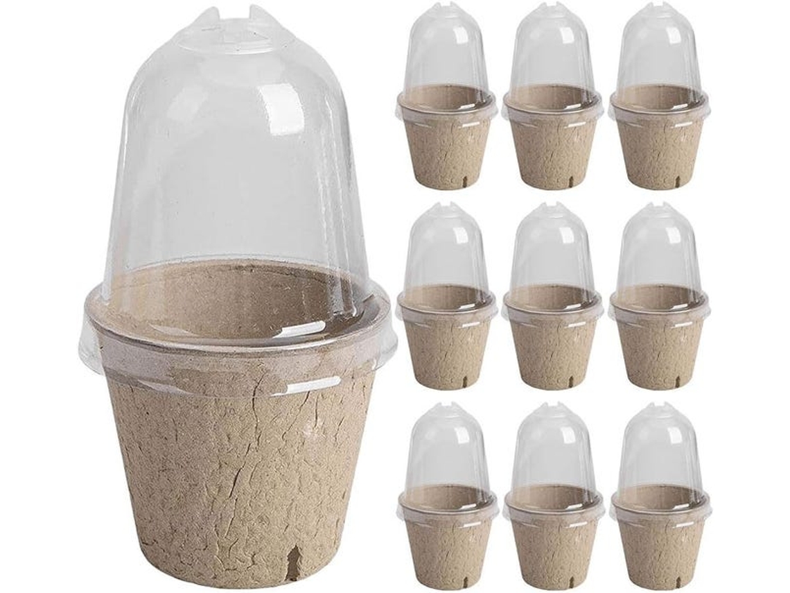 10 Vasos Para Mudas Com Tampas Transparentes – Biodegradáveis ​​(6 Cm)