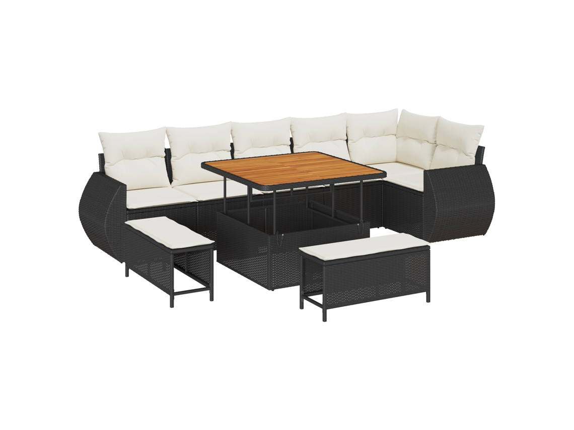 Conjunto 9 Conjunto De Sofá De Jardim Vidaxl Preto Vime Pe (100 X 100 X 71 Cm)