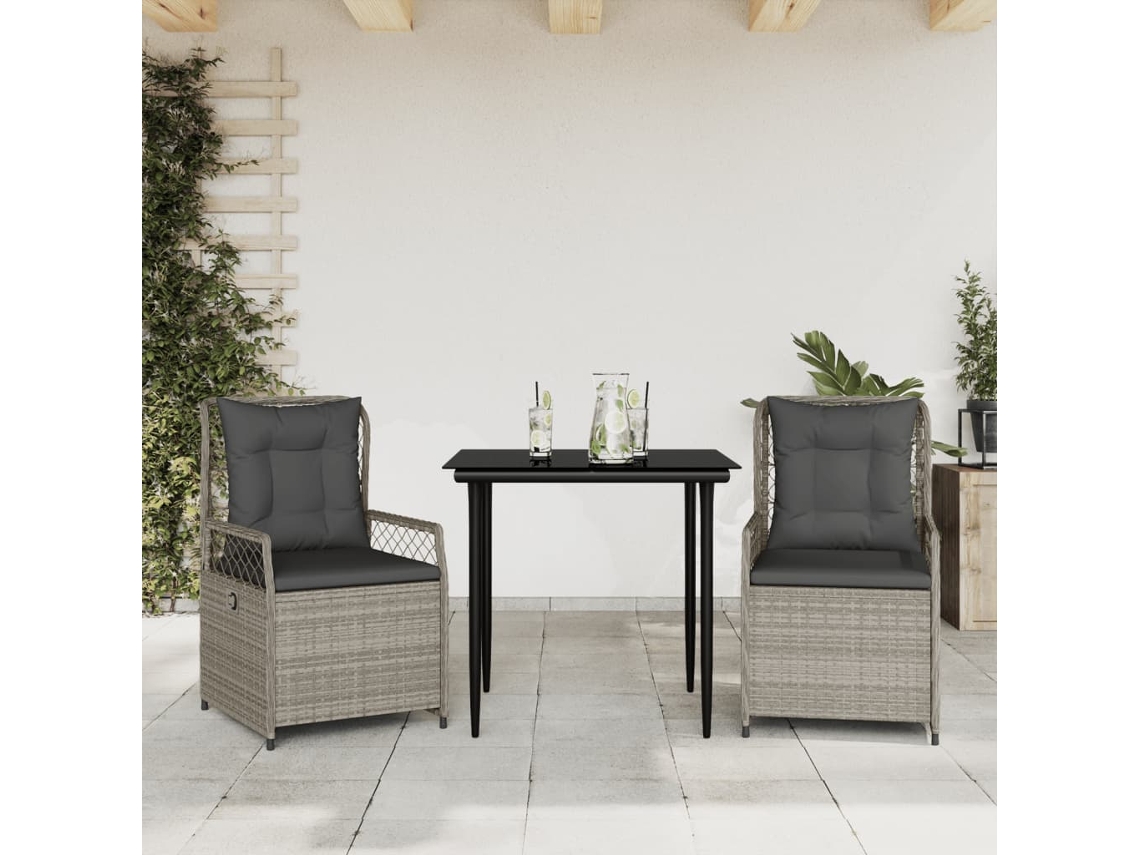 Vidaxl 3 Pcs Conjunto De Jantar P/ Jardim C/ Almofadões Cinzento Claro