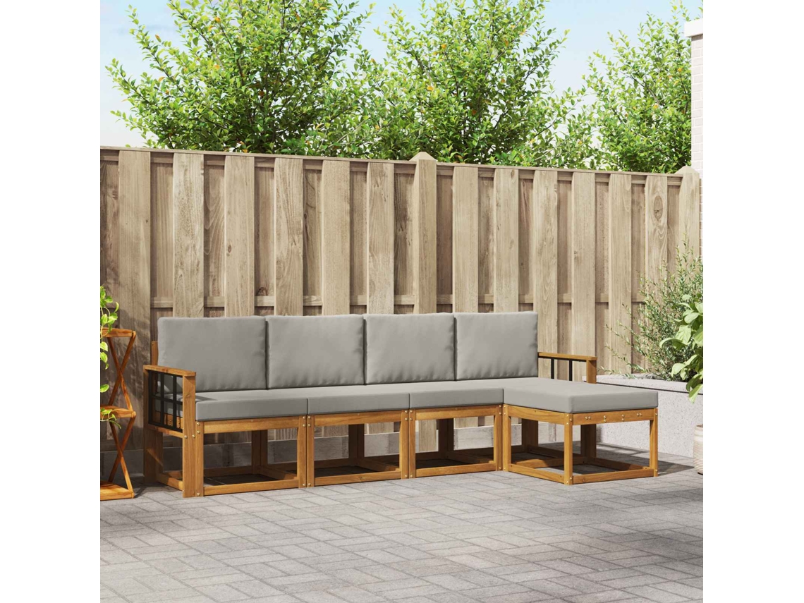 Vidaxl Conjunto De Sofás Para Exterior 5 Unid. Cinza Natural E Claro